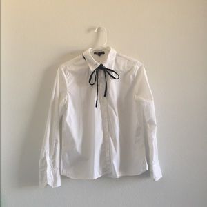 Maje white black bow tie button down shirt size 2